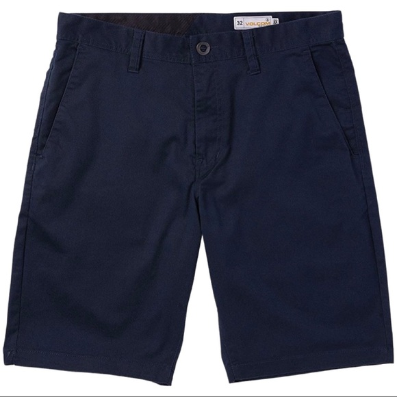 VOLCOM Frickin Stretch Shorts Navy Twill Flat Front Chino Size 32 True to This - Picture 6 of 16